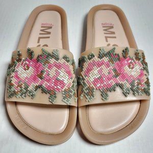 Melissa Pink Women's Beach Pixel Floral Pool Slide Sandals